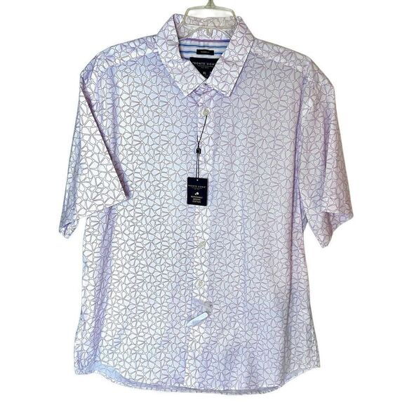 Pronto Uomo Hawaiian Shirt Mens Purple & White  Floral Short Sleeves Sz XL NWT - Picture 1 of 6